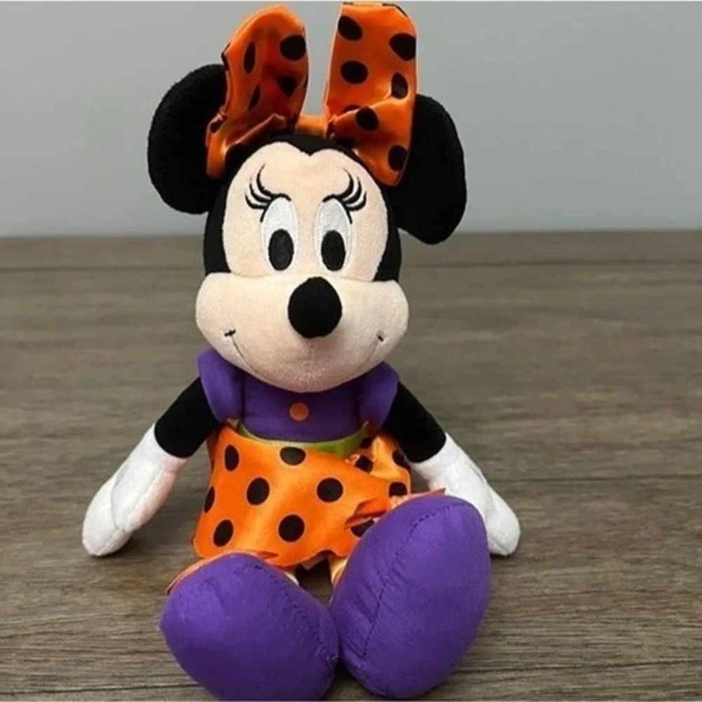 Disney Minnie Mouse Halloween Plush with Orange Purple Black Polka Dots 10
